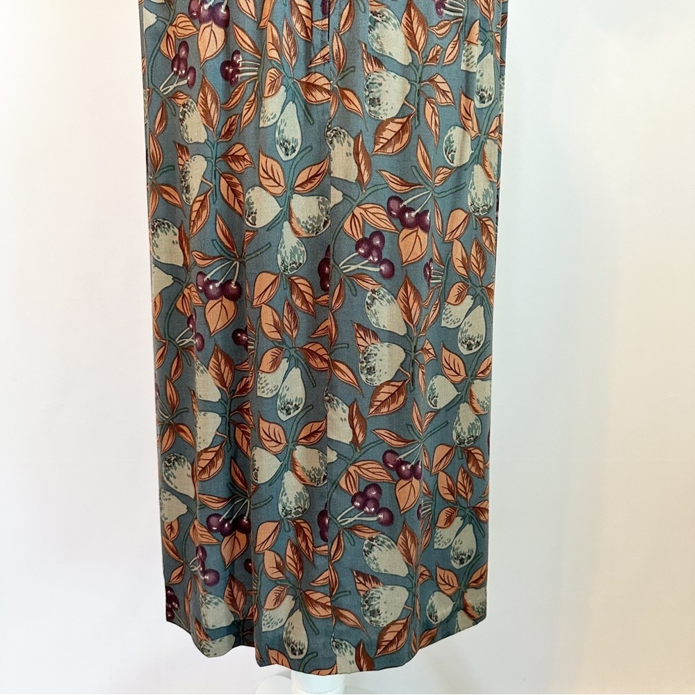 SOLD! Vintage 80's Karin Stevens Green Fruit Pleated A-Line Midi Dress 8 Petite - Picture 14 of 16